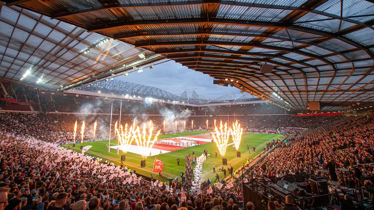 Picture by Allan McKenzie/SWpix.com - 12/10/2019 - Rugby League - Betfred Super League Grand Final - St Helens v Salford Red Devils - Old Trafford, Manchester, England - A general view (GV) of St Helens & Salford coming onto the field of play at Old Trafford.