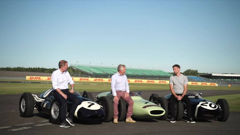 Sky F1's Martin Brundle, Johnny Herbert and Jenson Button had the opportunity to drive three of Sir Stirling Moss's race cars around the Silverstone circuit