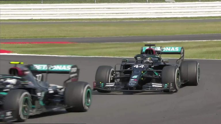 Hamilton goes around the outside of Brooklands - an easy overtake in the end!