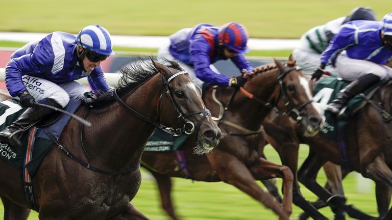Jim Crowley on board Enbihaar (left) on their way to winning The Weatherbys Hamilton Lonsdale Cup Stakes during day three of the Yorkshire Ebor Festival at York Racecourse.