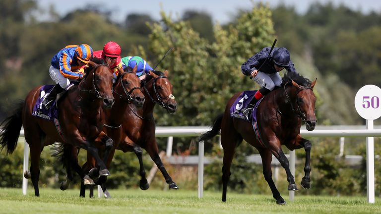 Military Style ridden by Emmet McNamara (right) coming home to win the Japan Racing Association Tyros Stakes 