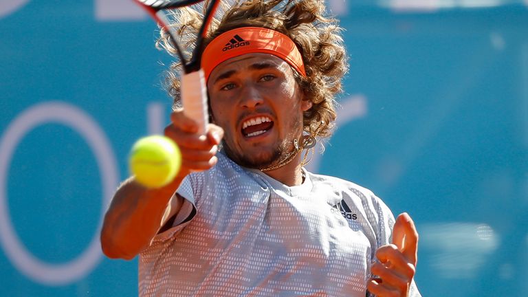 Alexander Zverev of Germany returns the ball to Novak Djokovic of Serbia during the Adria Tour charity exhibition tournament hosted by Novak Djokovic on June 14, 2020 in Belgrade, Serbia.