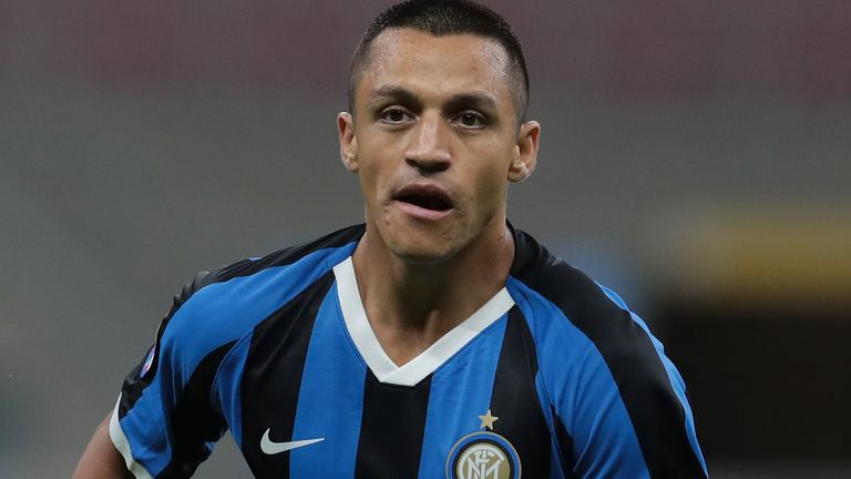 Alexis Sanchez during the Serie A match between FC Internazionale and ACF Fiorentina at Stadio Giuseppe Meazza on July 22, 2020 in Milan, Italy.