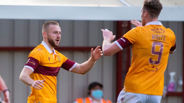 Allan Campbell celebrates Motherwell's second of the game