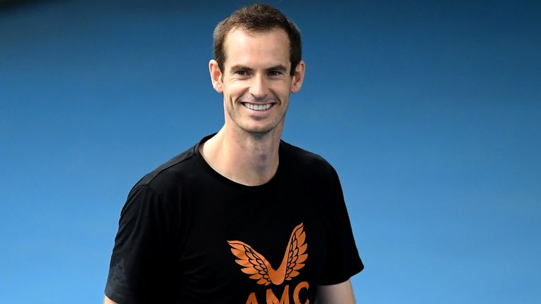 Andy Murray of Union Jacks trains during a Preview Day prior to the St. James's Place Battle Of The Brits Team Tennis at The National Tennis Centre on July 26, 2020 in London, Eng