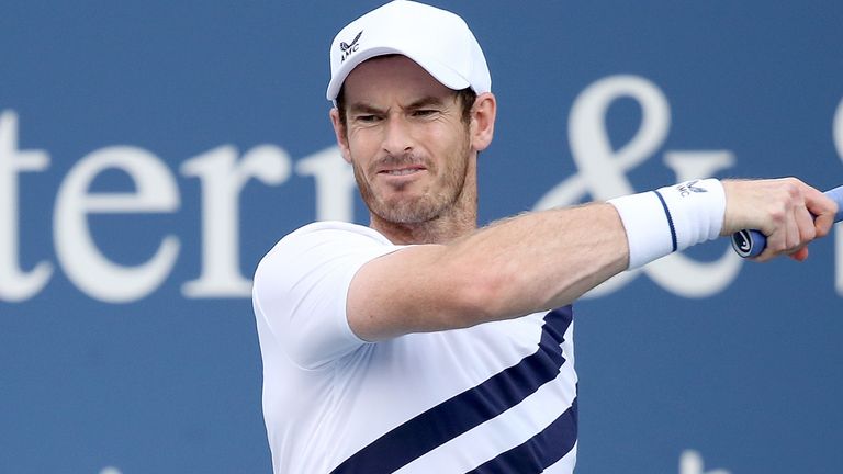 Andy Murray of Great Britain returns a shot to Milos Roanic of Canada during the Western & Southern Open at the USTA Billie Jean King National Tennis Center on August 25, 2020 in the Queens borough of New York City.