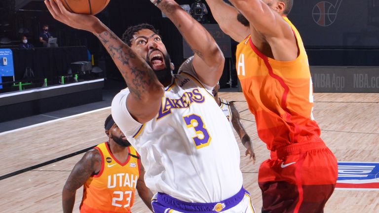 Anthony Davis attacks the basket against the Utah Jazz