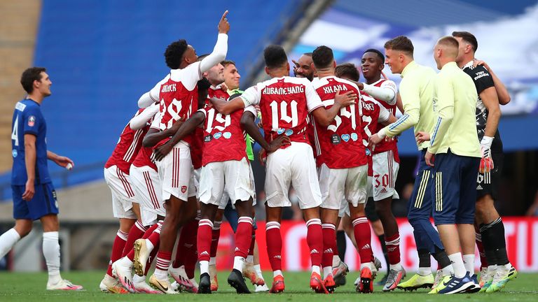 Arsenal celebrate their FA Cup win