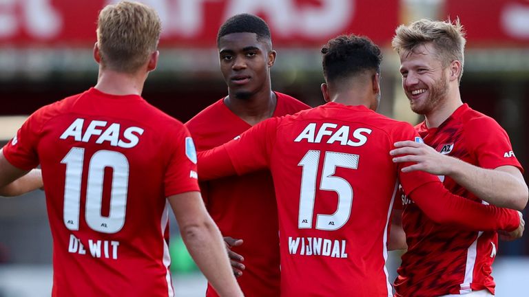 AZ Alkmaar celebrate their victory in the Champions League third qualifying round