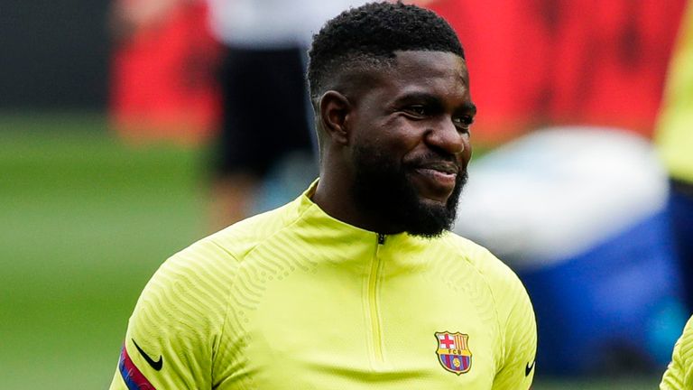 Samuel Umtiti is not with Barcelona's Champions League squad