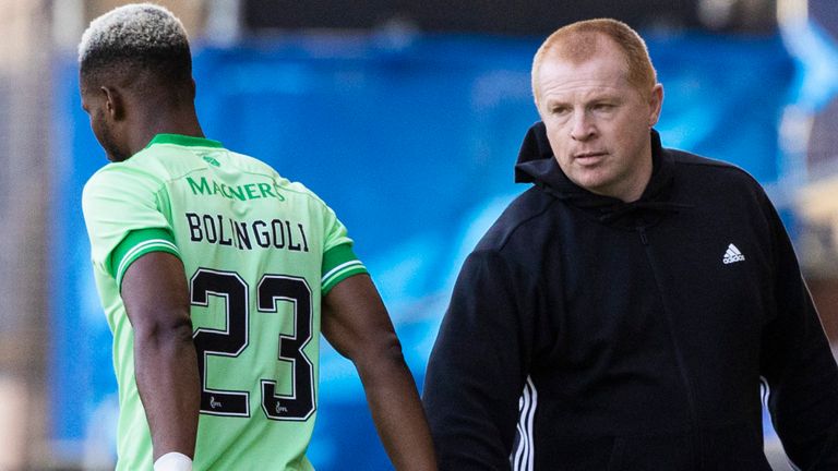 Celtic's Boli Bolingoli with manager Neil Lennon as he comes on as a substitute for Greg Taylor against Kilmarnock