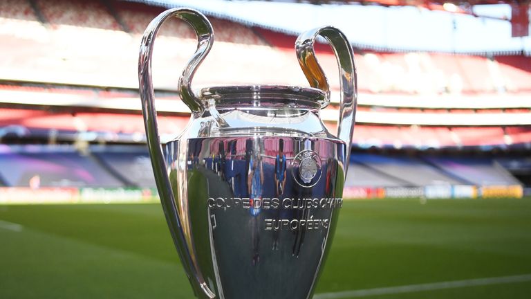 The Champions League trophy ahead of tonight's final between Bayern Munich and Paris SG.