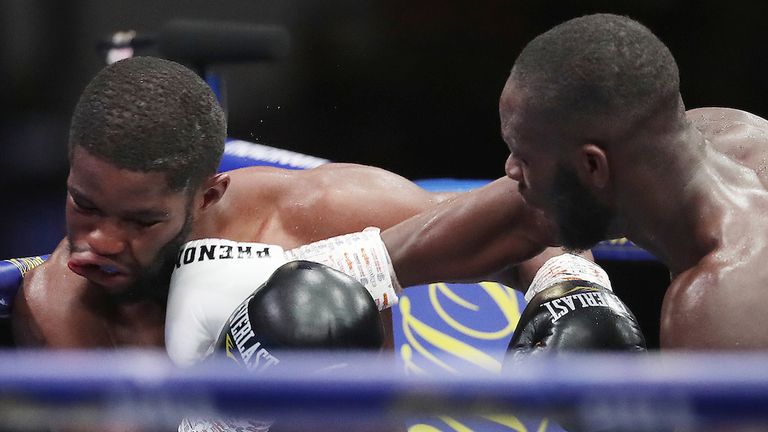 HANDOUT PICTURE COMPLIMENTS OF MATCHROOM BOXING.Luther Clay vs Chris Knogo, WBO Global Welterweight Championship contest..22 August 2020.Picture By Mark Robinson.Luther Clay knocked out. 