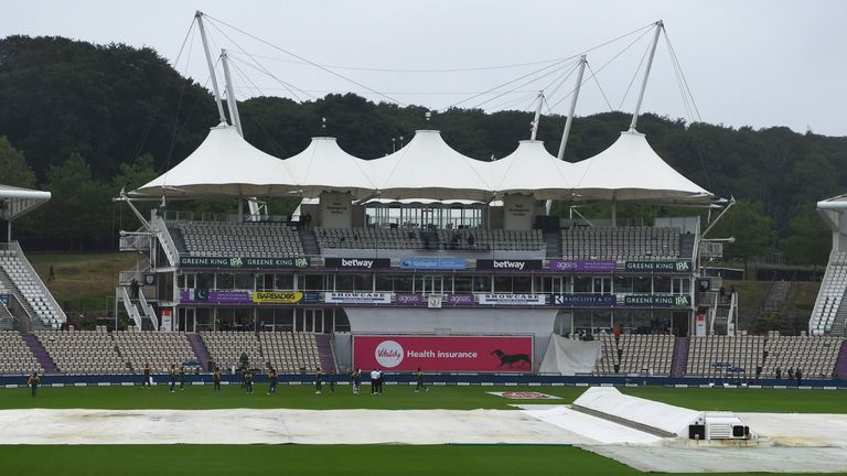 The covers were on at the Ageas Bowl as play in the second Test between England and Pakistan was delayed on day three