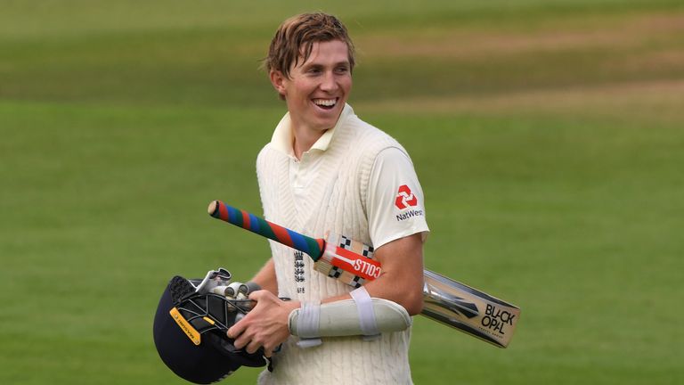 England's Zak Crawley leaves the field after scoring his maiden Test century against Pakistan