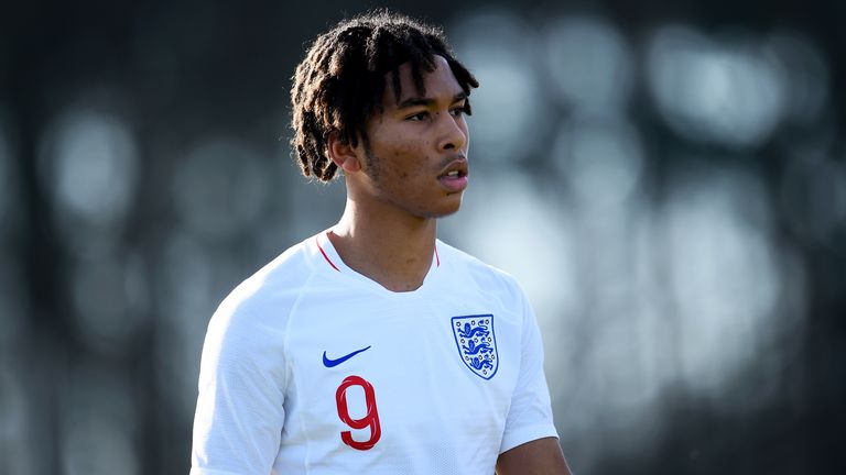Danny Loader of England looks on during the UEFA U19 Championship Qualifier match between England U19 and Czech Republic U19 at St Georges Park on March 20, 2019 in Burton-upon-Trent, England. 