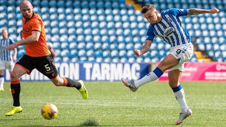 Kilmarnock's Eamonn Brophy makes it 2-0 against Dundee United