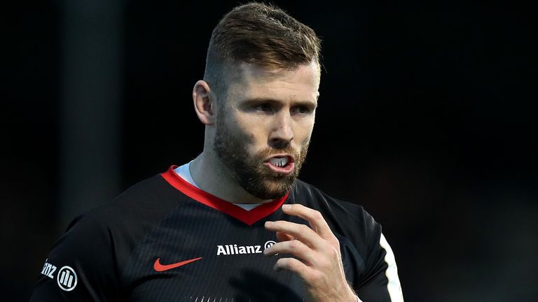 Elliot Daly of Saracens looks on during the Heineken Champions Cup Round 4 match between Saracens and Munster Rugby at Allianz Park on December 14, 2019 in Barnet, England. 