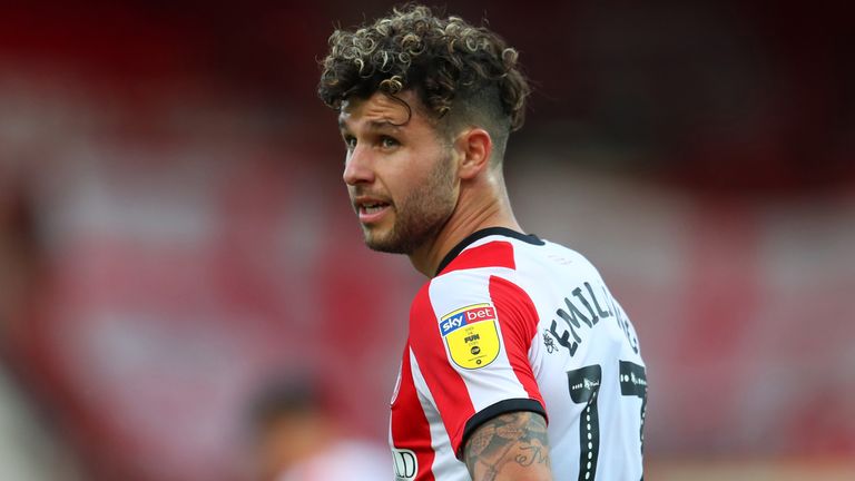 Emiliano Marcondes during the Sky Bet Championship play-off semi-final second leg match between Brentford and Swansea at Griffin Park on July 29, 2020