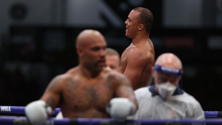 HANDOUT PICTURE COMPLIMENTS OF MATCHROOM BOXING.Fabio Wardley v Simon Vallily, Heavyweight Contest, Matchroom Fight Camp..1st August 2020..Picture By Mark Robinson.Simon Vallily wins. 