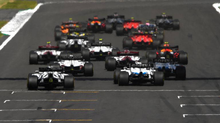 Cars leave the grid at Sunday's British Grand Prix