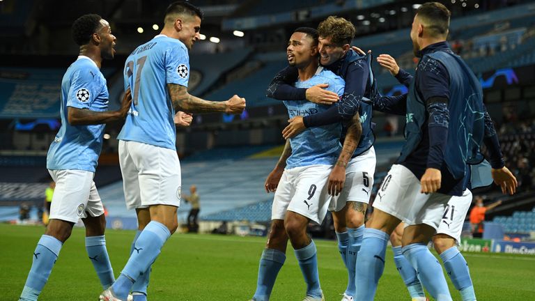 Gabriel Jesus celebrates his goal with team-mates