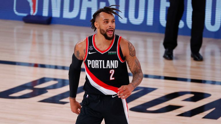 Gary Trent Jr. of the Portland Trail Blazers reacts during the second half against the Houston Rockets