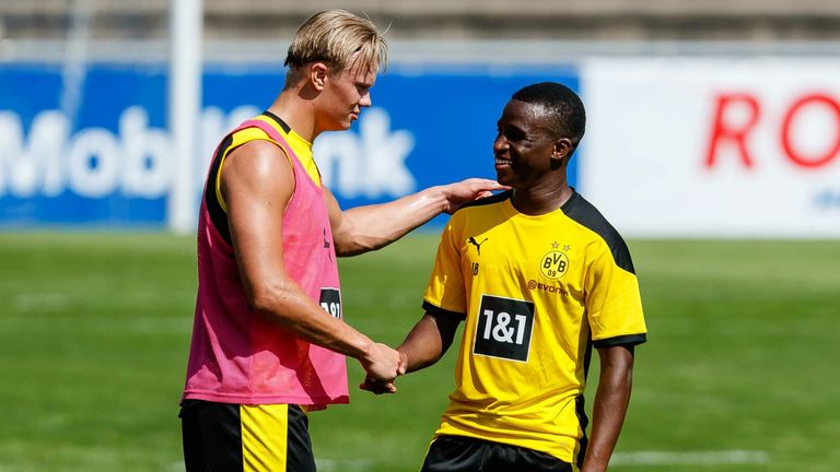 Erling Haaland and Youssoufa Moukoko of Borussia Dortmund 