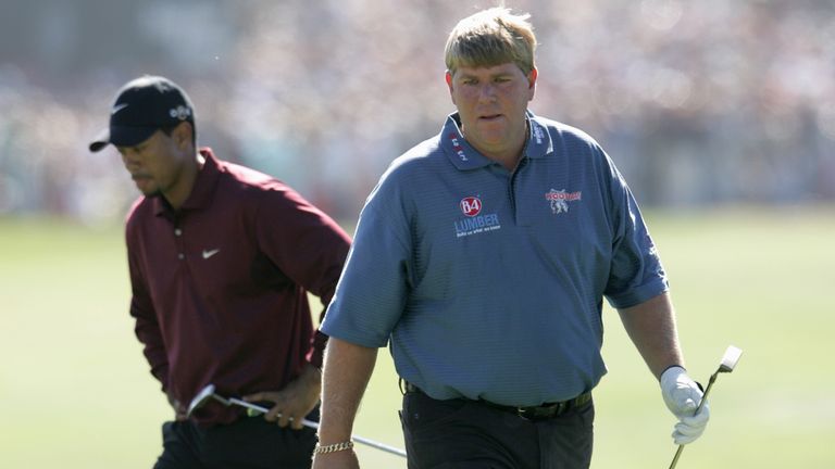 John Daly and Tiger Woods during the final round of the WGC American Express Championship at Harding Park Golf Course October 9, 2005 in San Francisco, California.