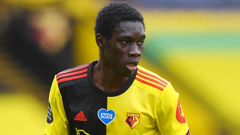 Watford's Ismaila Sarr in action against Leicester