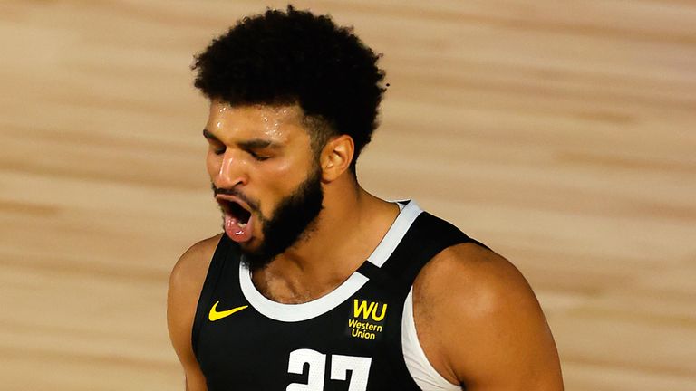 Jamal Murray celebrates a basket during the Nuggets' Game 5 win over the Jazz