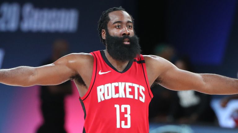 James Harden pictures during Houston's Game 2 win over Oklahoma City