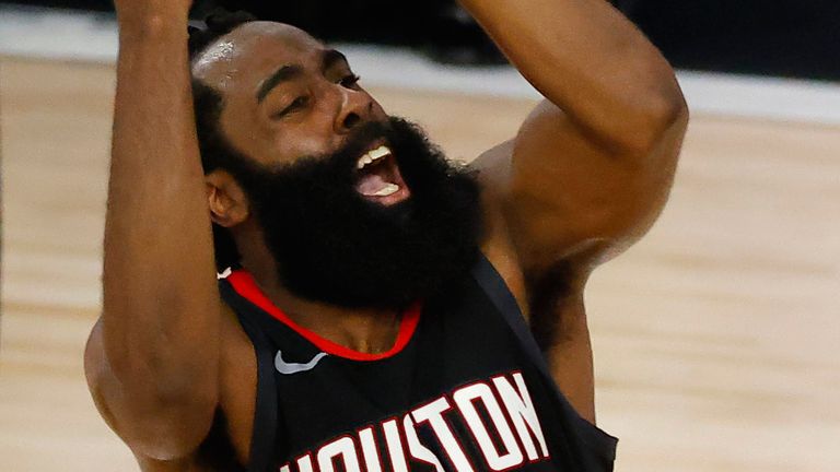 James Harden shoots a fadeaway in the Rockets' Game 5 win against the Thunder