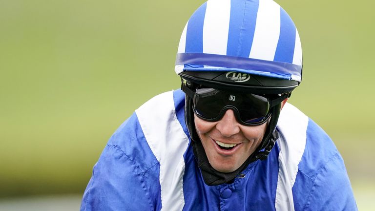 Goodwood Races - August 30th
Jim Crowley on board Modmin reacts to winning the The Ladbrokes Supporting 'Children With Cancer UK' Novice Stakes at Goodwood Racecourse, Chichester. Jim Crowley celebrates his two thousandth UK victory in National Hunt and Flat racing