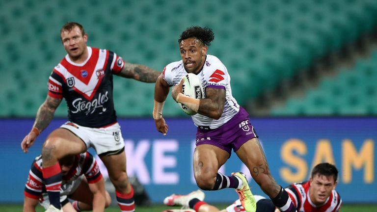 Josh Addo-Carr touches down for the Storm