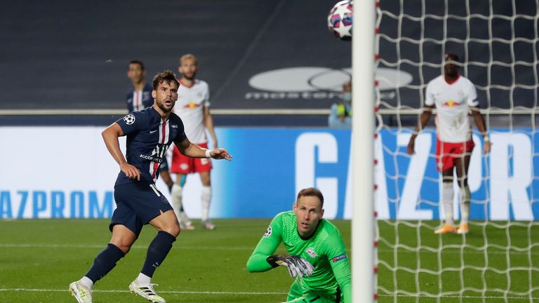 Juan Bernat glances in PSG's third to compound RB Leipzig's misery