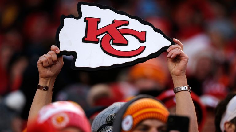 A Kansas City Chiefs fan holds up a sign in the second half against the Tennessee Titans in the AFC Championship Game at Arrowhead Stadium on January 19, 2020 in Kansas City, Missouri. 