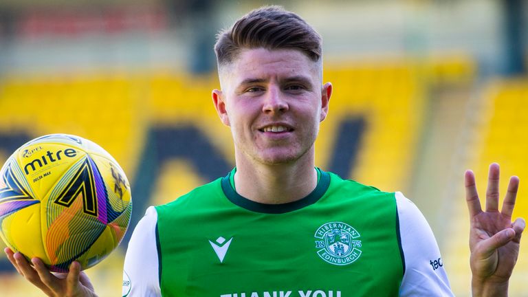 Kevin Nisbet announced his arrival at Hibernian, having joined from Dunfermline in the close-season, by taking home the match ball in his second game