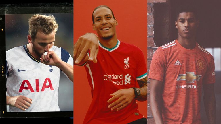 Harry Kane, Virgil van Dijk and Marcus Rashford model new kits for 2020/21