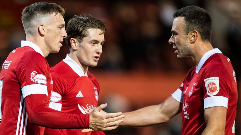 Aberdeen's Lewis Ferguson celebrates his opening goal against NSI Runavik