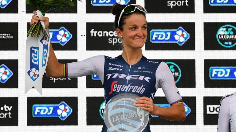 Lizzie Deignan celebrates her maiden La Course victory in Nice