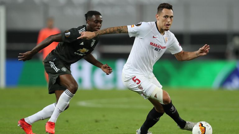 Lucas Ocampos in action against Manchester United 
