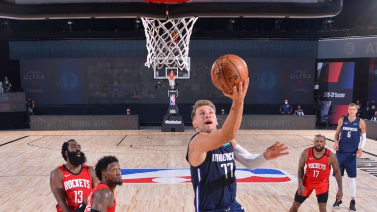 Luka Doncic of the Dallas Mavericks shoots the ball against the Houston Rockets