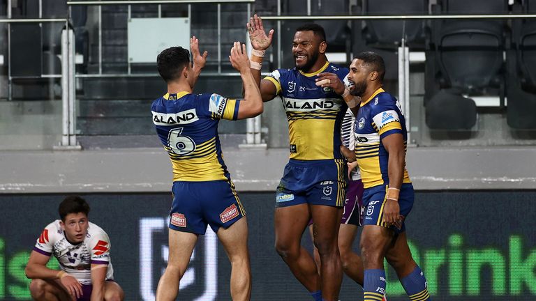 Maika Sivo touches down for the Eels