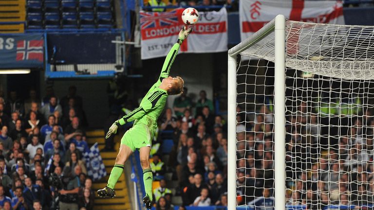 Marek Rodak makes a save during the FA Youth Cup Final Second Leg match between Chelsea U18 and Fulham U18 at Stamford Bridge on May 5, 2014 in London, England. 