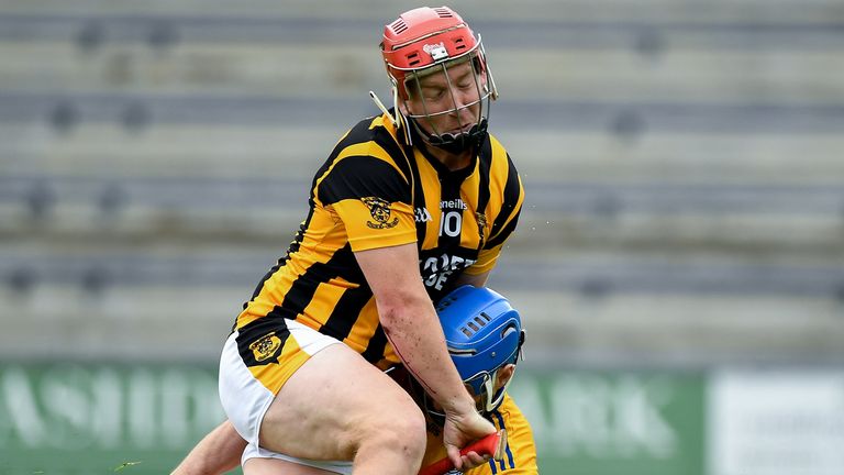 Mark Fanning of Glynn-Barntown saves a goal bound effort by Joe Kelly of Shelmaliers