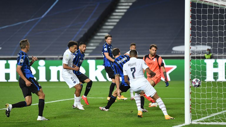 PSG defender Marquinhos steers home the equaliser in the 90th minute