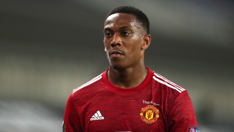 Anthony Martial of Manchester United during the UEFA Europa League Quarter Final between Manchester United and FC Kobenhavn at RheinEnergieStadion on August 10, 2020 in Cologne, Germany