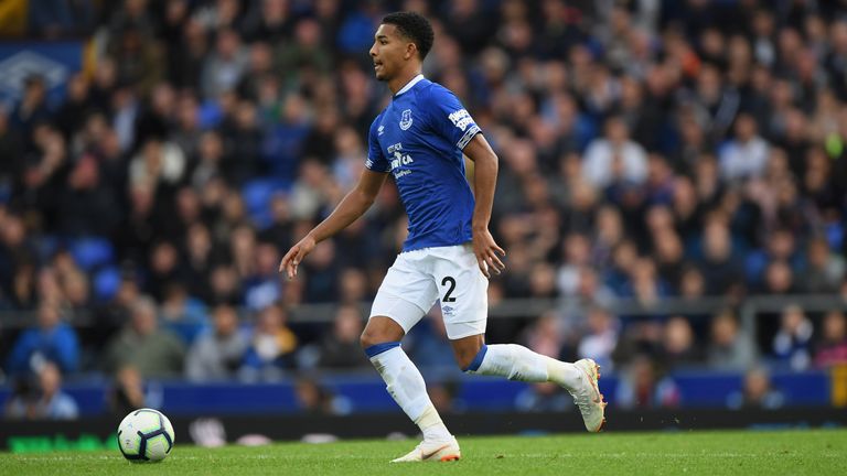 Mason Holgate during the Premier League match between Everton FC and West Ham United at Goodison Park on September 16, 2018 in Liverpool, United Kingdom.