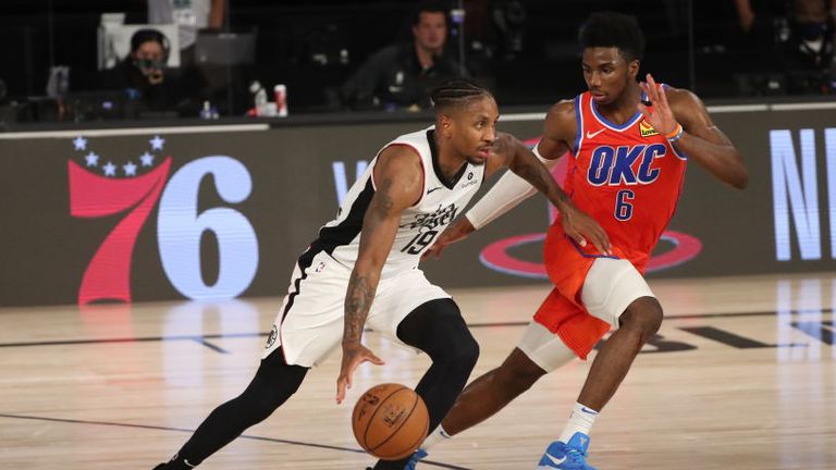  Rodney McGruder of the LA Clippers handles the ball during the game against the Oklahoma City Thunder